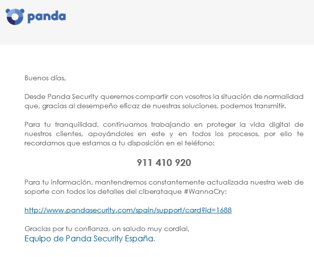 Comunicado Panda sobre virus #wannacry