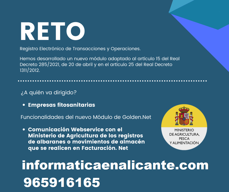 RETO Registro electrónico de transacciones y operaciones fitosanitarias Golden Soft softnet sistemas alicante
